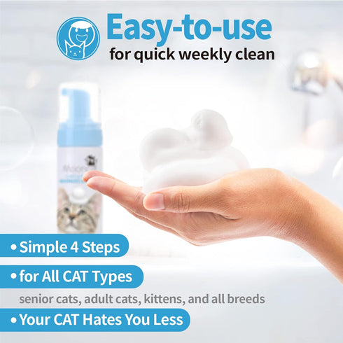 (5 oz) Mooncat Waterless Cat Shampoo and Brush Kit - No Rinse Foam Bath for Long Hair Cats - Grooming for Sensitive