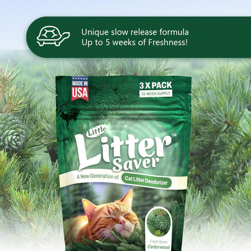 Little Litter Saver | Cat Litter Box Deodorizer | Natural Fresh Scent | 3 x 0.5oz bags (Cedar)