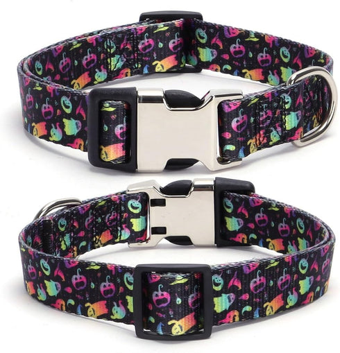 Dog Collar with Pretty Cute Pattern, Half Metal Buckle, Durable Soft Tape Puppy Collars Adjustable for Xs Small Medium Large Breed Pet Girls Dogs Boy Big Cat, Halloween, L
