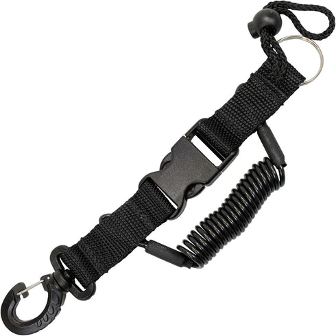 Scuba Choice Diving Black Snappy Coil Camera Lanyard Clip - 1.3m Coil with QB Buckles