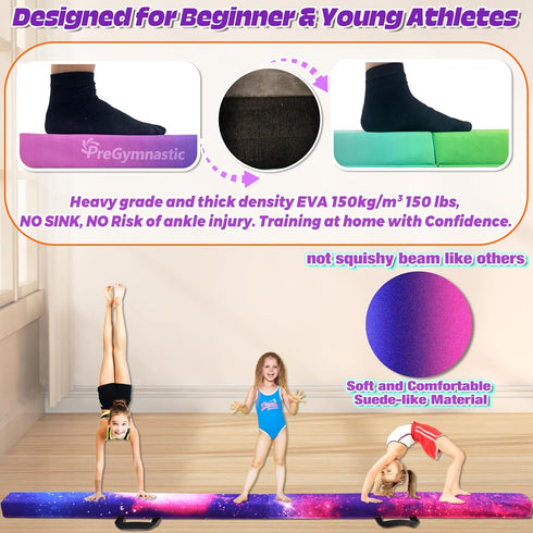 PreGymnastic 6FT/8FT/9.5FT 3-12, Folding Balance Beam for Kids Ages Foldable Gymnastics Floor Beam-Extra Firm Suede