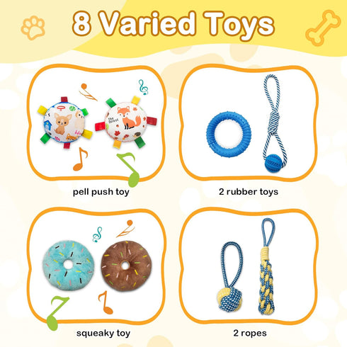 Bhyhok 8 Puppy Play Gym with Hanging Toys, Indoor Activity Gym for Small Dog with Enrichment Interactive Toy Adjustable