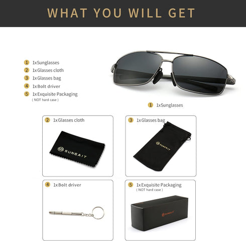 SUNGAIT Ultra Lightweight Rectangular Sunglasses, UV400 Protection