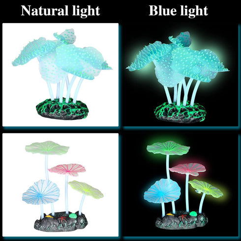 Frienda 8 Pieces Glowing Fish Tank Decorations - Plants with Glowing Kelp, Sea Anemone, Coral, Jellyfish & More