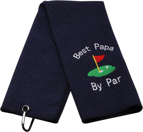 JXGZSO Dad Golf Towel, Embroidered Golf Gift with Clip - Papa Dark Blue
