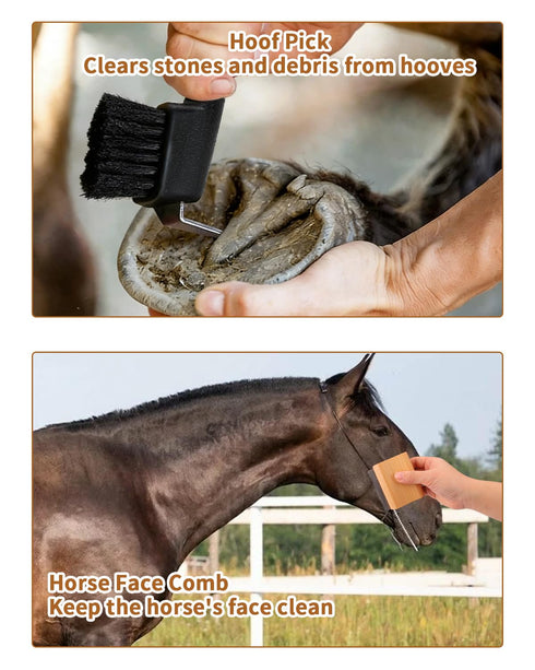 HAPPYER 13 Set Horse Grooming Kit Piece, Complete Horse Brushes & Grooming Supplies with Organizer Bag, Curry Comb