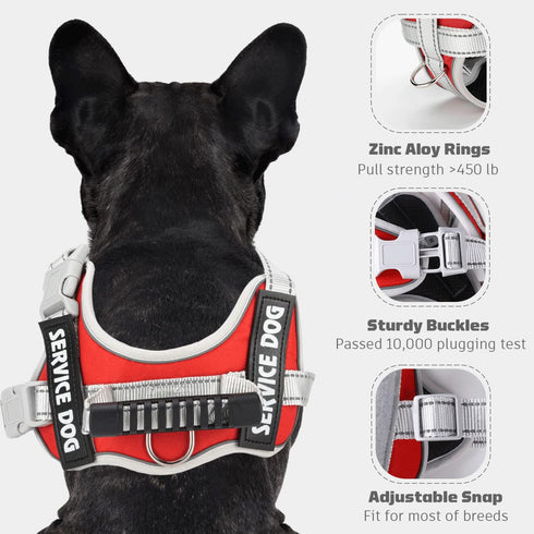 Service Dog Vest Harness - No Pull Training Harness with Handle & 5ft Leash, Adjustable Reflective No Choke for Pets