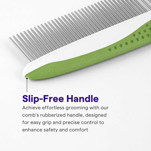 Dog & Cat Comb, Grooming Tool with Stainless Steel Teeth and Non-Slip Handle, Best Pet Hair Comb for Home Grooming Kit