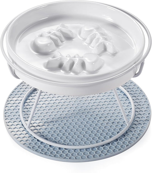 Slow Feeder Cat Bowl, Ceramic Elevated Cat and Dog Food Bowls with Metal Stand, Promotes Healthy Eating, Cute Pet Bowl