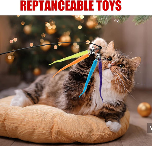 Molain Cat Wand Toy Replacement Refill - 12 Pcs Furry Tail Worm with Bell for Interactive Cat Chaser Toys