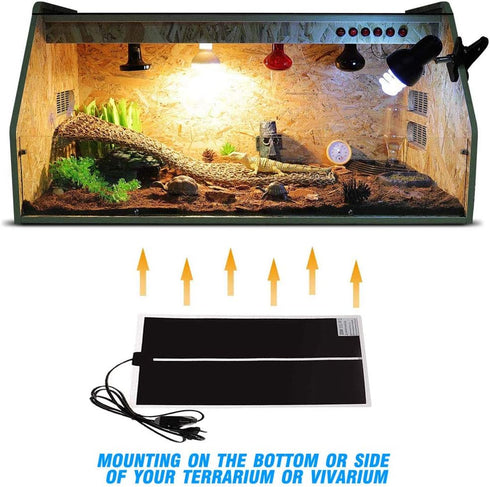 Reptile Heating Pad with Temperature Adjustment, 110V Non-Adhesive Heat Mat for Reptiles, 7W Removable Under Tank