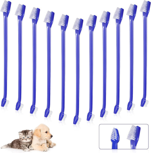 100 Pieces Dog Toothbrush Kit Set Double-Headed Toothbrush Long Handle Tooth Brush