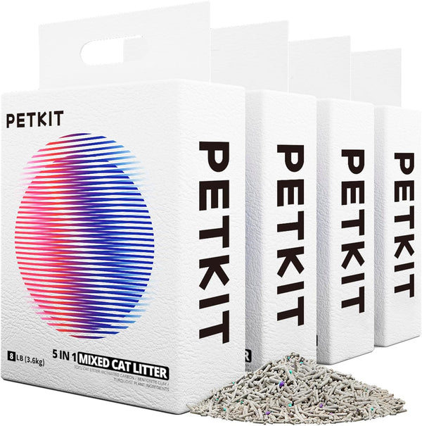 PETKIT Mixed 5 in 1 Cat Litter, Strong Clumping, Odor Control, Unscented, Ultra Absorbent, Water Flushable, 8 lbs/Bag,