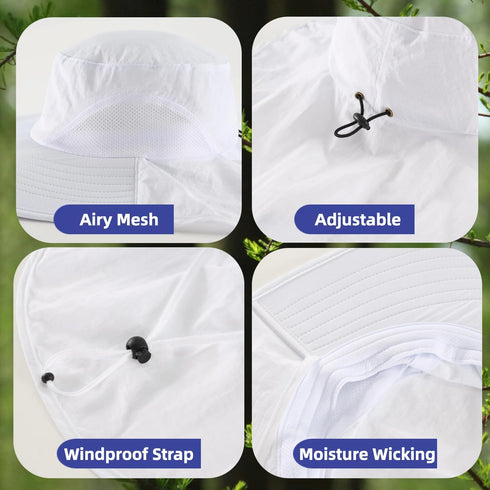 Home Prefer Outdoor UPF50+ Sun Hat, Wide Brim Mesh Fishing Hat with Neck Flap