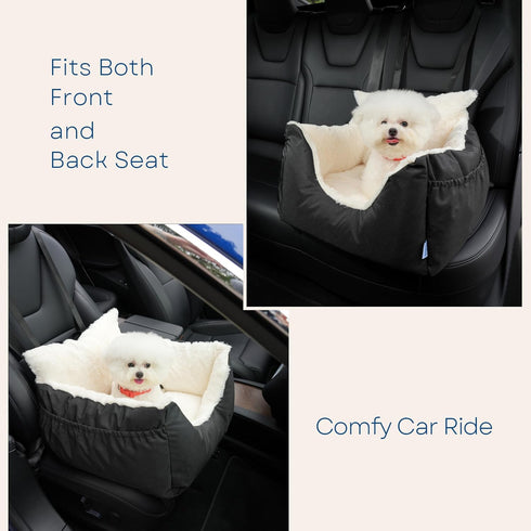 20 LBS 2-Sided Milk and Soda Small Dog Car Seat Bed for Small Dogs Under with Pillow, Side Pockets, Clip on Leash