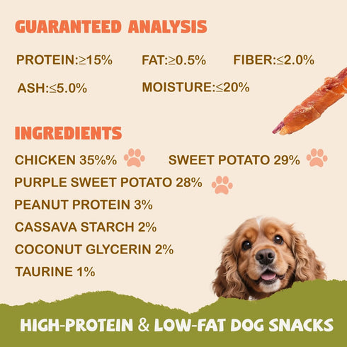w/1% Dogs,10.58oz Chicken Jerky Wrapped Double Sweet Potato Dog Treats,Low Fat & Rawhide-Free & High Protein Dog