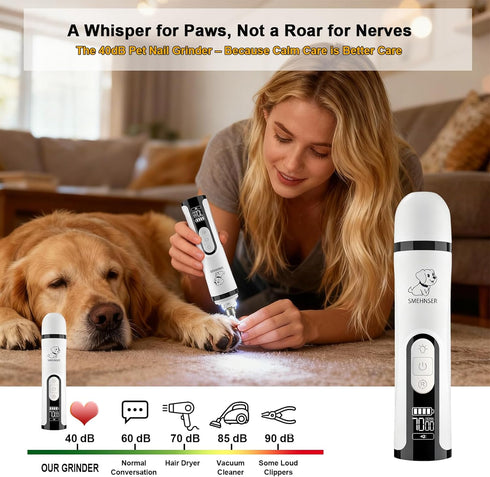 QVJFZUD 3-Speed 7000-9000 4 Silent Groom Pro, Dog Nail Grinder with LED Light, RPM, Diamond Bits & Adjustable Guard