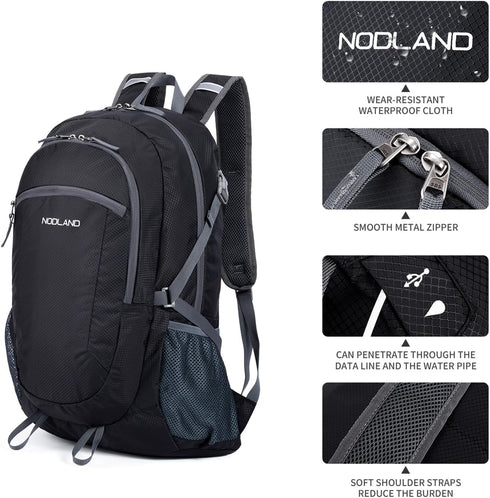 NODLAND Light Weight Packable 45L Backpack for Travel Hiking, Water-Resistant Daypack