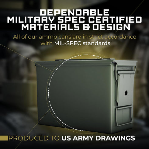 50 Cal Ammo Can M2A2, Steel Waterproof Metal Box for Storage, Military Spec Certified Utility Dry Ammo Box