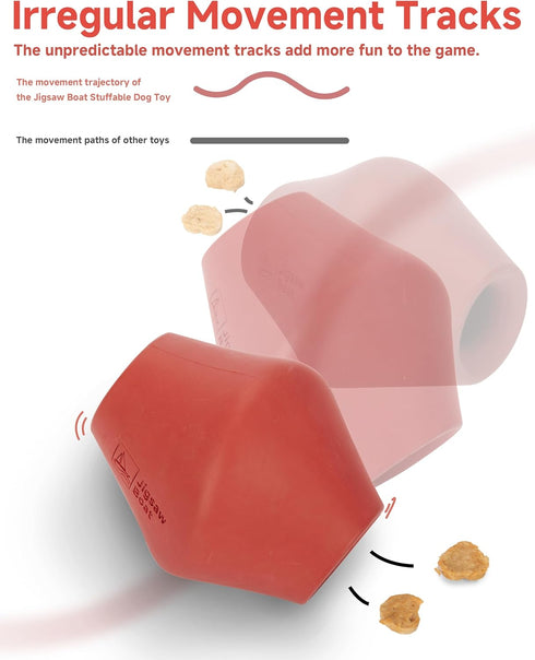 Stuffable Enrichment Dog Toy Durable Natural Rubber Treat Dispenser for Medium Dogs, Irregular Shape, Red, Bully Stick