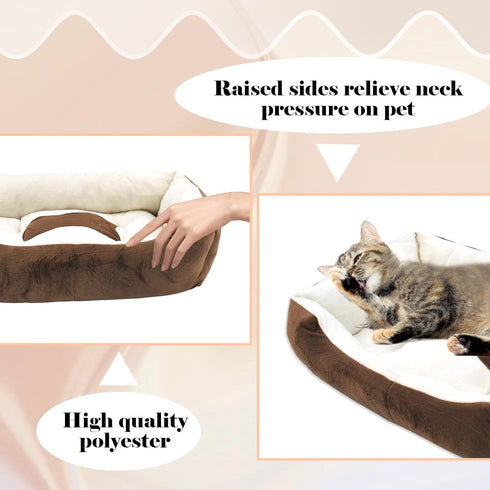 Dog Bed for Small Dogs, Washable Rectangle Cat Beds with Anti-Slip Bottom for Medium Dogs and Kittens (Beige,