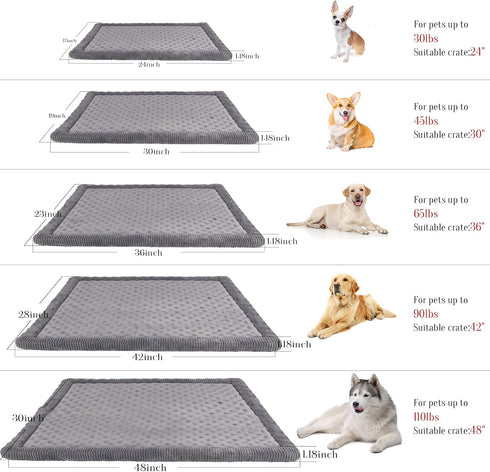 Gray Memory Foam Dog Crate Pad, 48x30 Inch, Soft Flannel Washable Anti-Slip Puppy Sleeping Mat, Grey