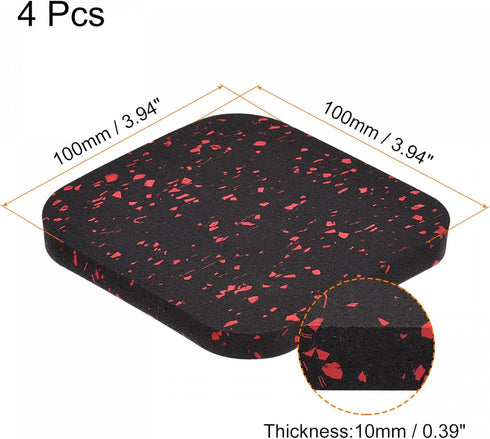 uxcell Treadmill Mat-3.9"x3.9" Exercise Equipment Mat for Floor Protection Sound Reduction, Black Red 4Pcs