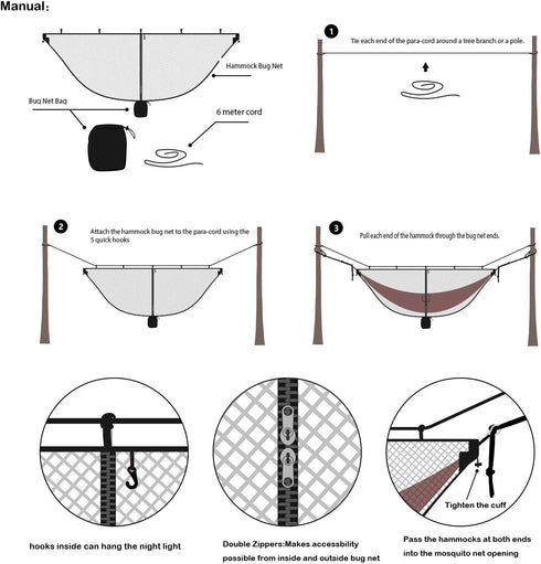 Mosquito Net for Camping Hammock, Compact Lightweight Netting, 12' Long with Dual Side Zippers