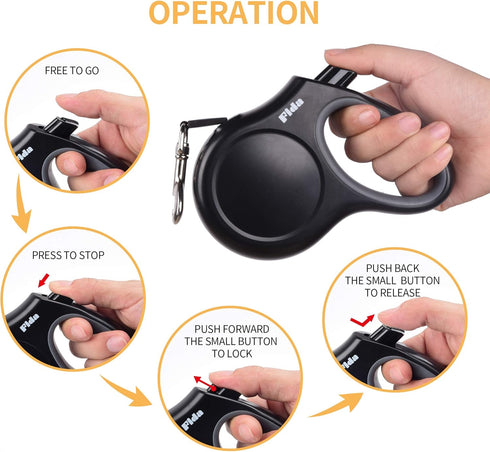 Retractable Dog Leash by Fida, 16 ft Dog Walking Leash for Small Dogs up to 26 lbs, 360° Tangle Free, Black
