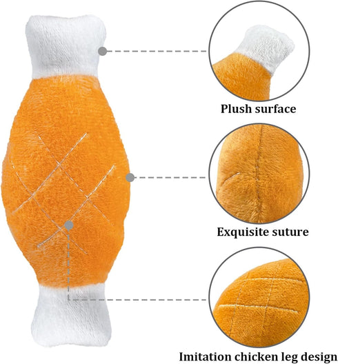 Andiker 2pcs Dog Squeaky Toy, Funny Plush Chicken Legs Bone Toy for Small Medium Large Dogs and Cats
