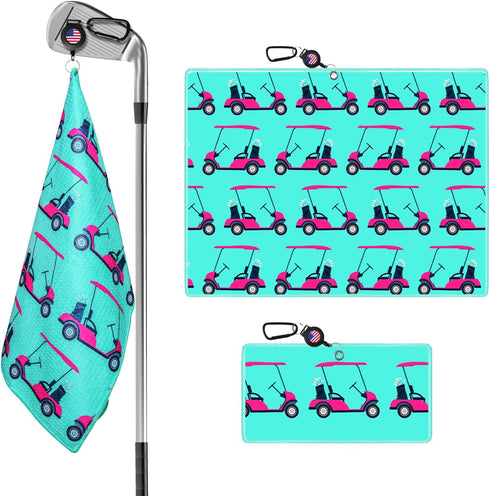 Golf Towels for Golf Bags Value 2 Pack 21"x16" and 12"x8" Set with Magnetic Retractable Carabiner