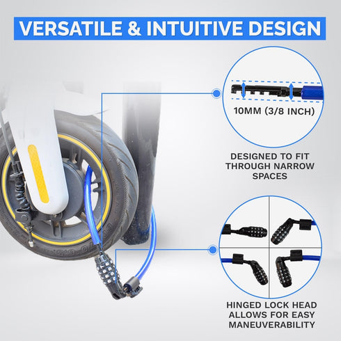 Security Cable Lock Set, Resettable Combination Lock with Mounting Bracket, Portable for Bikes and Scooters