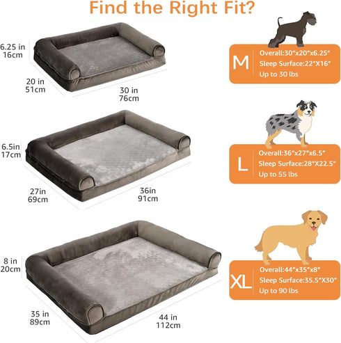 Amazon Basics Foam Couch Dog Pet Bed with Removable Cover, Large (36 x 27 x 6.5 inches, Brown)