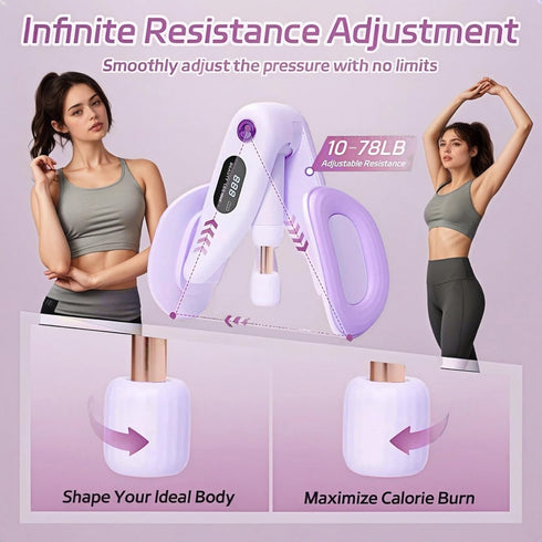 0-70lb 360Hip Upgraded Purple Inner Thigh Exerciser with LED Display, Adjustable Inner Thigh Exerciser, Pelvic Floor
