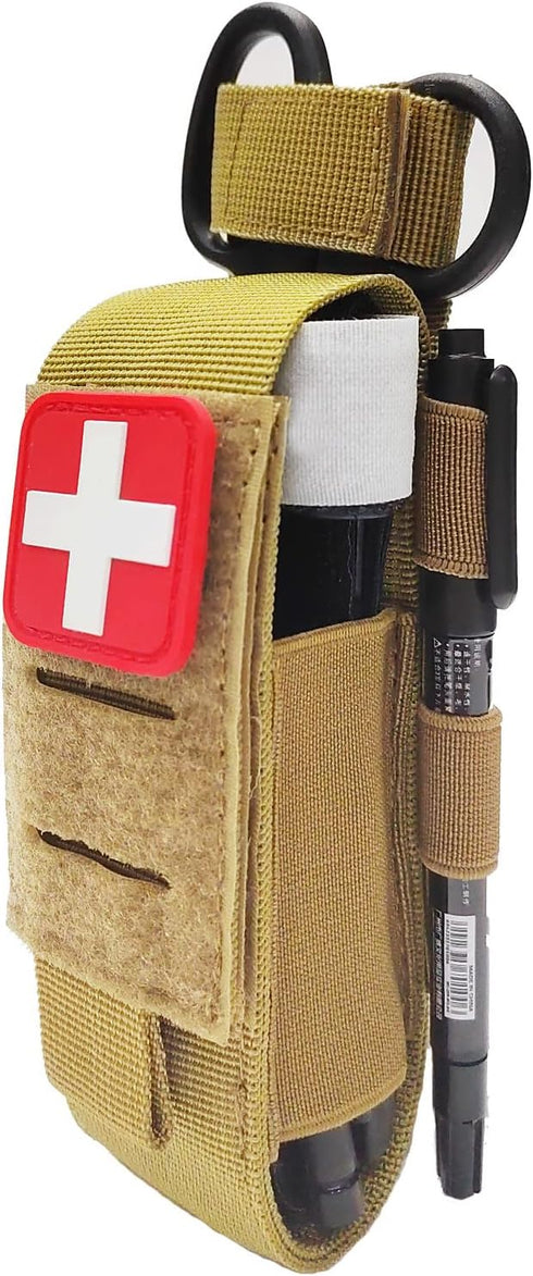 GZWER Set) Tactical Tourniquet Pouch Holder TQ Tourniquet Case Trauma Medical Shear Pouch with Shears and Pen(TAN