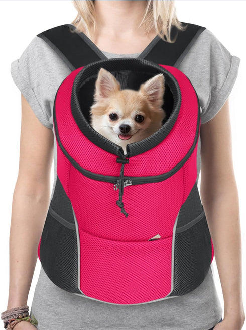YUDODO Dog Backpack Carrier with Storage Pockets, Breathable Front Pack for Small Dogs and Cats (L(9-14lbs), Rose)