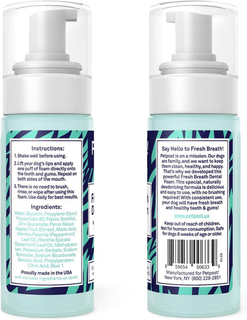 Petpost Fresh Breath Foam for Dogs, Mint & Apple Flavored Dental Solution That Eliminates Bad Breath, Natural Tooth