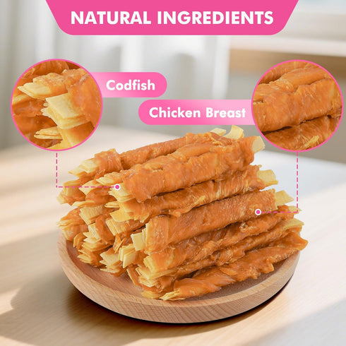 20 oz Dog Treats, Chicken Wrapped Cod Fillets, Rawhide Free Healthy Dog Snacks, Soft Dog Treats for Small Dogs