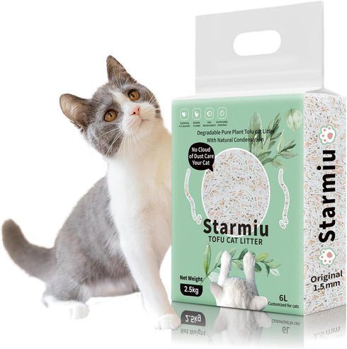 starmiu Flushable Tofu Cat Litter, Vanilla Scented 2.5kg Bag, 100% Natural Plant-Based, Dust-Free,