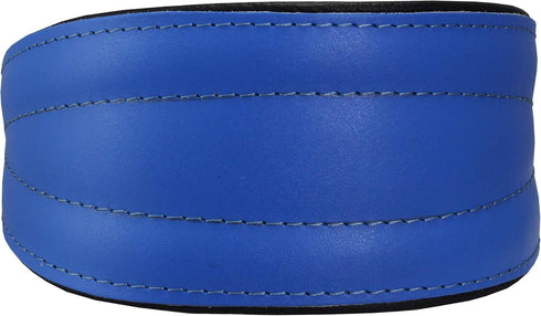 Dogs My Love Real Leather Extra Wide Padded Dog Collar, Blue (16.75"-20" Neck; 3" Wide)