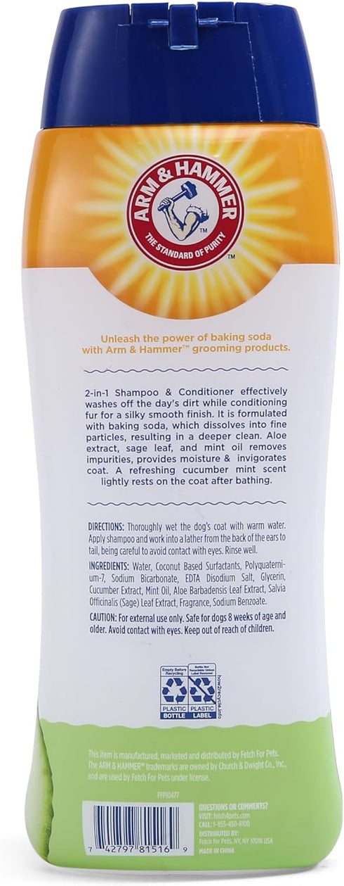 Arm & Hammer 2-in-1 Shampoo & Conditioner for Dogs - Cucumber Mint, 20 Ounces, 2 Pack for All Dogs