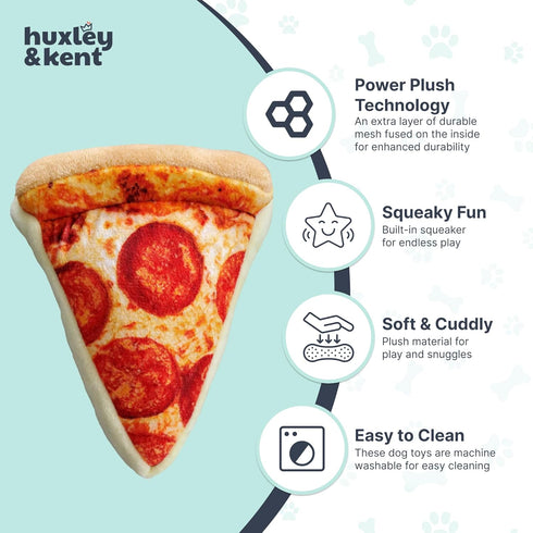 Huxley & Kent Plush Dog Toy w/Squeaker - Pup-eroni Pizza, Cute & Tough Stuffed Toy for Small & Large Dogs