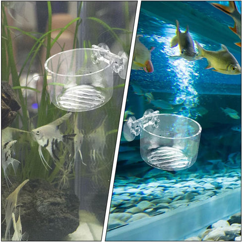 VOSAREA Acrylic Aquarium Feeder Bowl with Suction Cup Red Worm Fish Feeder Container Multi-Function Fish Food Holder