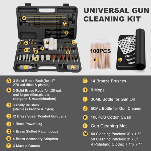 iunio Universal Gun Cleaning Kit with Mat and Case, Full Brass Jags, Rods and Adapters for All Guns