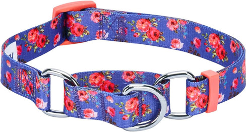 Blueberry Pet Large Martingale Safety Training Dog Collar, Irish Blue, Heavy Duty Adjustable, Rose Print