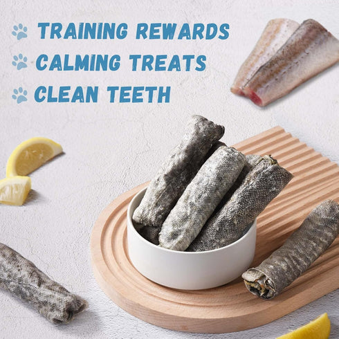 Cod Skins Dog Treats - All-Natural Chew Fish Skin Rolls, Healthy Omega-3 Protein 10.6 OZ