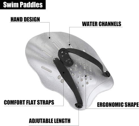 Gasher Swimming Training Paddles with Adjustable Straps, Contoured Swim Hand Paddles, Swimming Fins