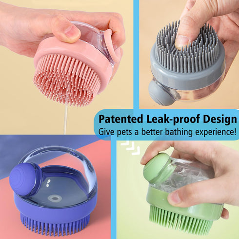 Dog Bath Scrubber Brush, 2 PCS Grooming Massage Shampoo Brush with Soap Dispenser for Dogs and Cats