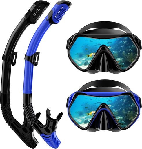 Qheng Snorkeling Gear for Adults, Dry-Top Snorkel Set Scuba Diving mask, 180Panoramic Wide