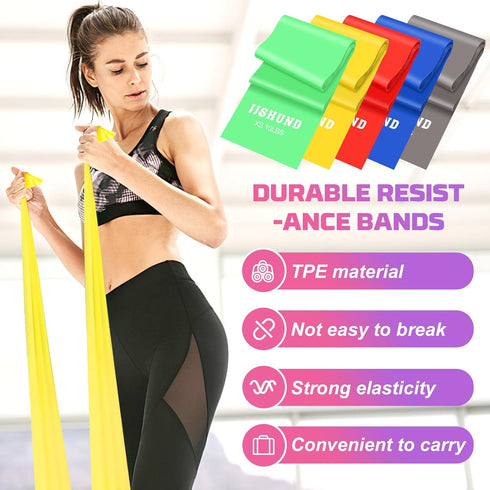 Resistance Bands, 5 Pcs Elastic Stretch Bands for Fitness, Yoga, Pilates, and Strength Training at Home